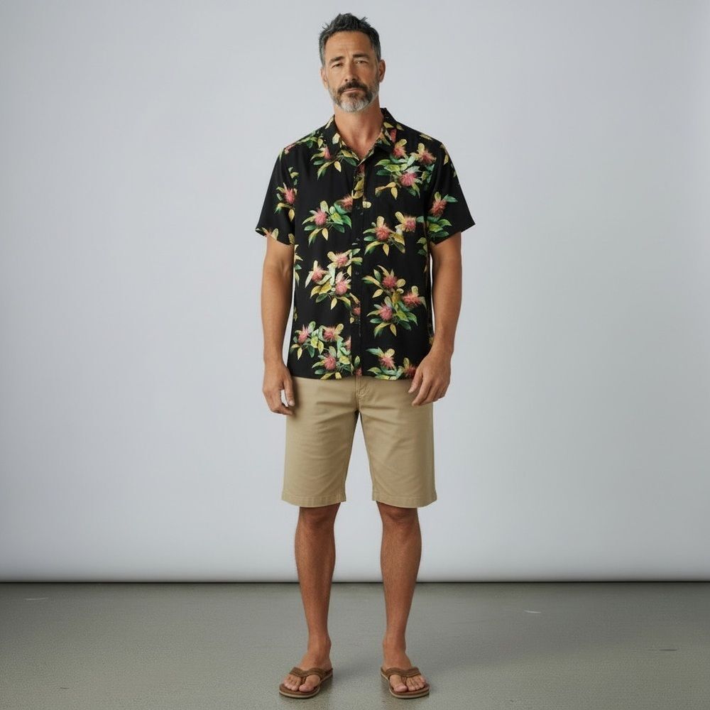 ROARK Scholar La Selva Button Down Linen Blend Shirt Tropic Floral Medium